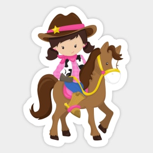 Cowgirl, Sheriff, Horse, Western, Brown Hair Sticker